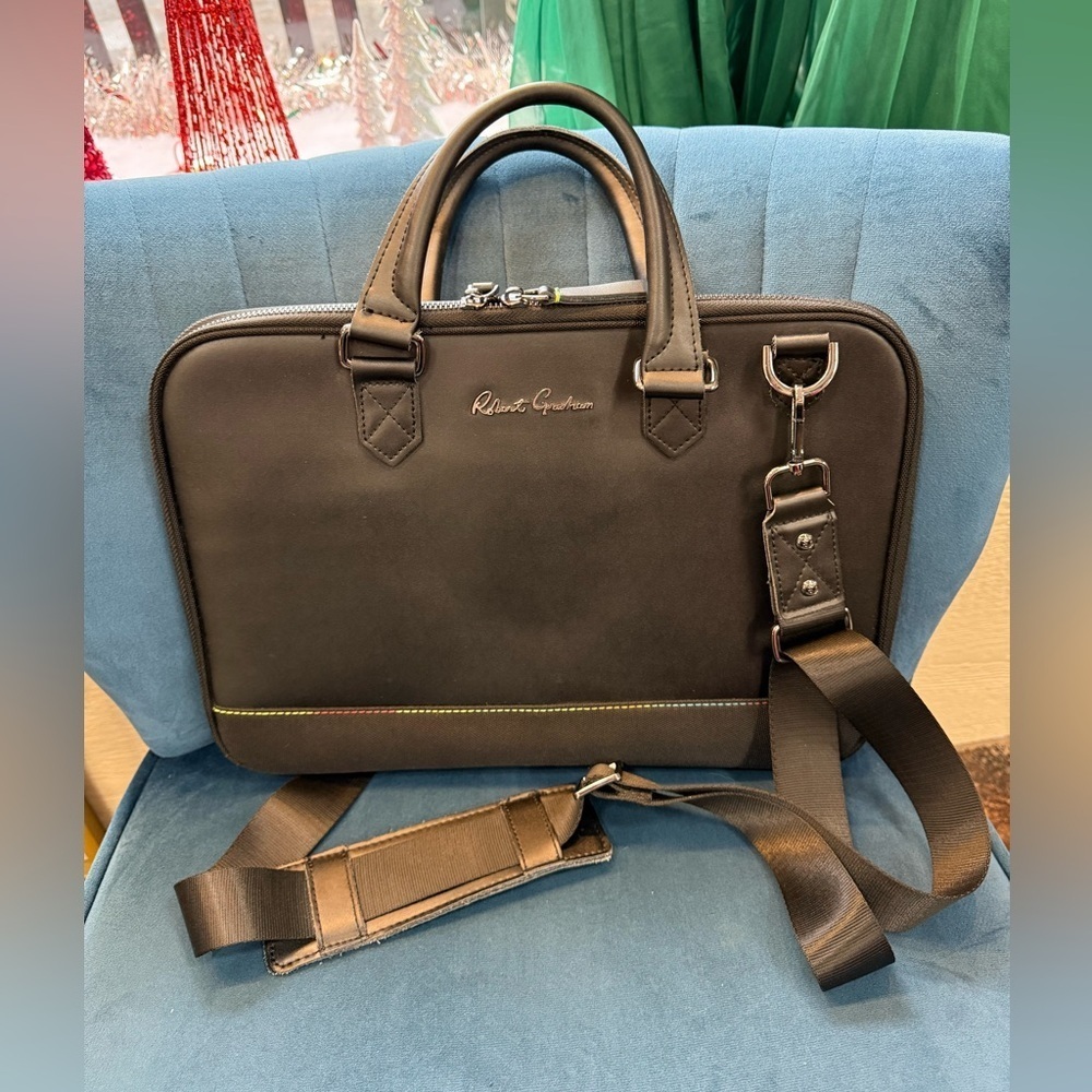 Robert Graham Leather Laptop Briefcase Black RG Lined Bag 15” EUC